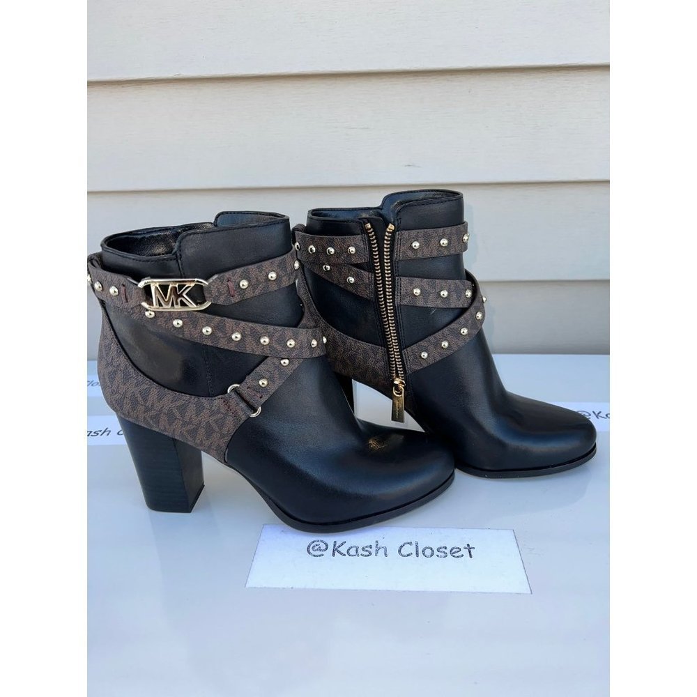 Michael Kors Kincaid Studded Logo Ankle Boot Black Brown Multi - Picture 7 of 11